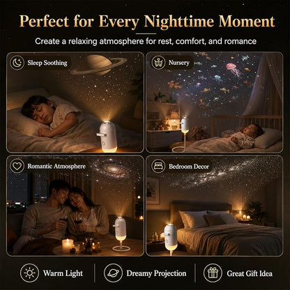 Galaxy Starry Sky Night Light Projector, 2-in-1 Portable with 6 Projection Films, 360° Adjustable Brightness Control Eye‑Caring LED Night Light for Kids Adults Bedroom Home Ceiling Car Decor Gift