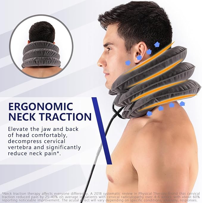 Neck Massager 3 Layered Multi-functional Spine & Cervical Neck Traction Device Neck Massager for Pain and Stress Relief Collar for Neck Pain Inflatable Neck Support Cervical Airbag 3 Layer Massager for Neck Cervical Spine Massager UR Inflatable Cervical
