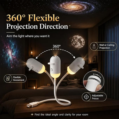 Galaxy Starry Sky Night Light Projector, 2-in-1 Portable with 6 Projection Films, 360° Adjustable Brightness Control Eye‑Caring LED Night Light for Kids Adults Bedroom Home Ceiling Car Decor Gift